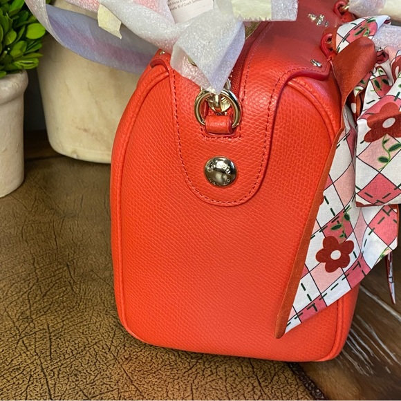 Coach Crossgrain Bennett Satchel in Watermelon with Floral Scarf - Picture 11 of 12